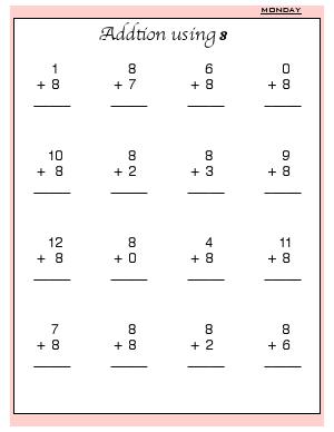 Preview image for worksheet with title Addition Using 8