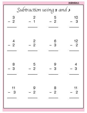 Preview image for worksheet with title Subtraction Using 2 and 3