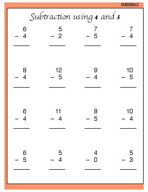 Preview image for worksheet with title Subtraction Using 4 and 5