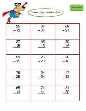 Preview image for worksheet with title Double Digit Subtraction