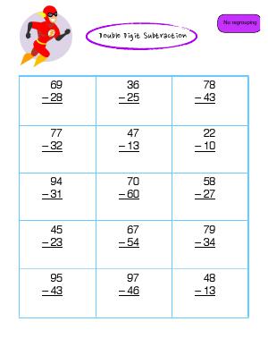 Preview image for worksheet with title Double Digit Subtraction