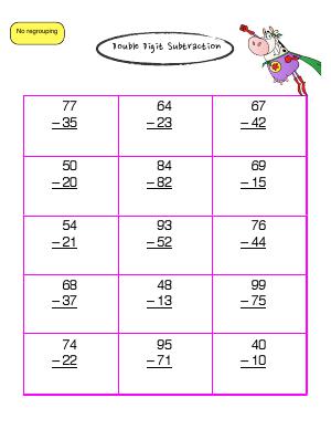 Preview image for worksheet with title Double Digit Subtraction ( no regrouping )