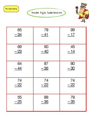 Preview image for worksheet with title Double Digit Subtraction