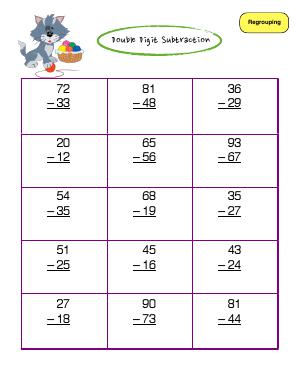 Preview image for worksheet with title Double Digit Subtraction ( with regrouping )