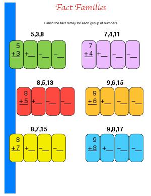 Preview image for worksheet with title Fact Families