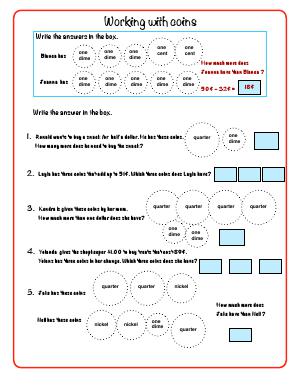 Preview image for worksheet with title Working With Coins