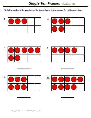 Preview image for worksheet with title Single Ten Frames