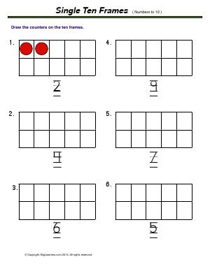 Preview image for worksheet with title Single Ten Frames ( numbers to 10 )