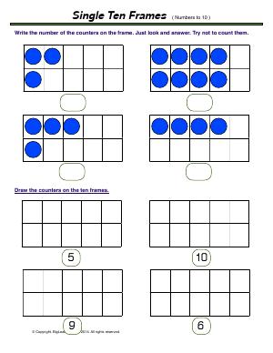 Preview image for worksheet with title Single Ten Frames ( Numbers to 10 )