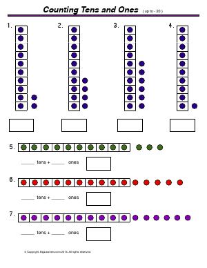 Preview image for worksheet with title Counting Tens and Ones ( up tp 20 )