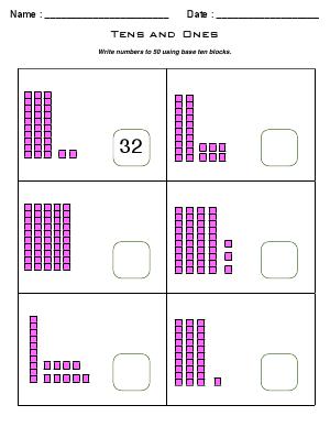 Preview image for worksheet with title Tens and Ones