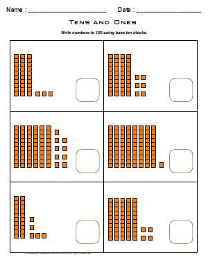 Preview image for worksheet with title Tens and Ones