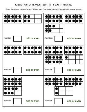 Preview image for worksheet with title Odd and Even on A Ten Frame