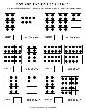 Preview image for worksheet with title Odd and Even on Ten Frames