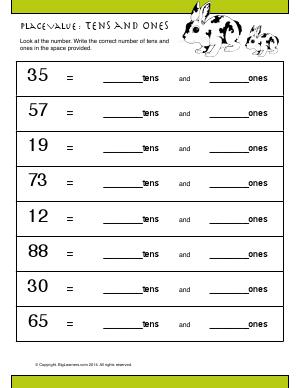Preview image for worksheet with title Place Value : Tens and Ones