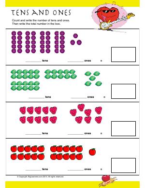 Preview image for worksheet with title Tens and Ones