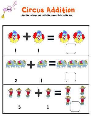 Preview image for worksheet with title Circus Addiion (sums -  up to 5)