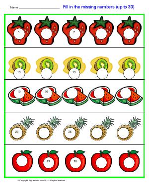 Preview image for worksheet with title Fill in the Missing Numbers ( up to 20 )