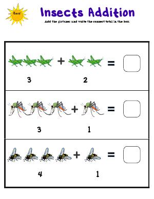 Preview image for worksheet with title Insects Addition ( sums up to 5 )