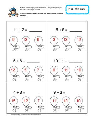 Preview image for worksheet with title Find The Sum