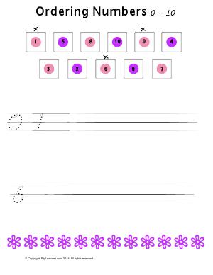 Preview image for worksheet with title Ordering Numbers (0 - 10)