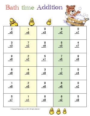 Preview image for worksheet with title Bath Time Addition