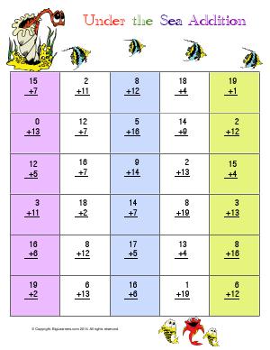 Preview image for worksheet with title Under the Sea Addition