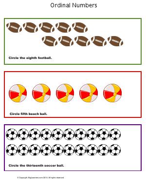 Preview image for worksheet with title Ordinal Numbers