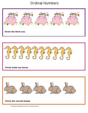 Preview image for worksheet with title Ordinal Numbers