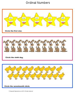 Preview image for worksheet with title Ordinal Numbers