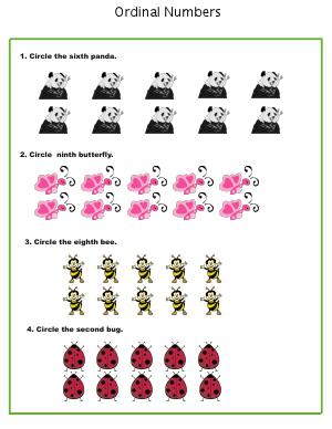 Preview image for worksheet with title Ordinal Numbers