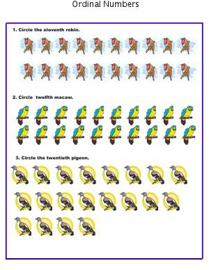 Preview image for worksheet with title Ordinal Numbers