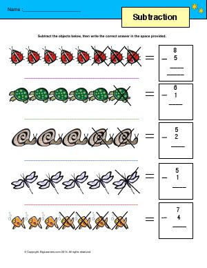 Preview image for worksheet with title Subtraction ( up to 10 )