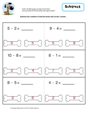 Preview image for worksheet with title Subtract