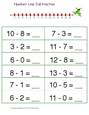 Preview image for worksheet with title Number Line Subtraction
