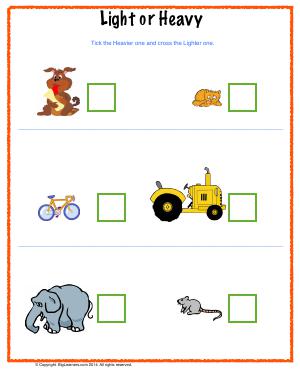 Preview image for worksheet with title Light or Heavy