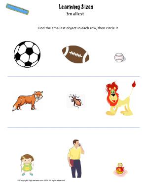 Preview image for worksheet with title Learning Sizes