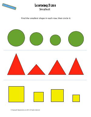 Preview image for worksheet with title Learning Sizes ( Smallest )