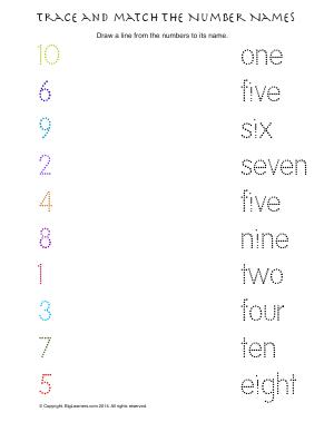 Preview image for worksheet with title Trace and Match the Number Names ( 1- 10 )