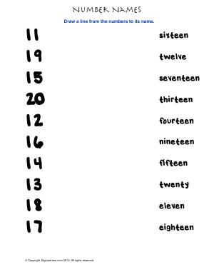 Preview image for worksheet with title Number Names