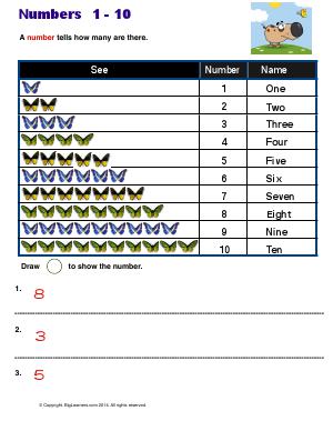 Preview image for worksheet with title Numbers 1 - 10