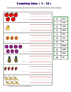 Preview image for worksheet with title Counting Time ( 1 - 10 )