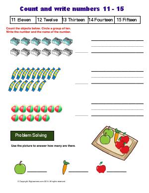 Preview image for worksheet with title Count and Write numbers 11 - 15