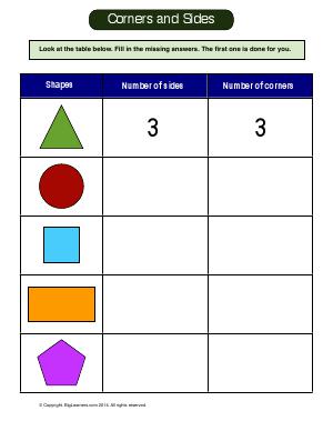Preview image for worksheet with title Corners and Sides