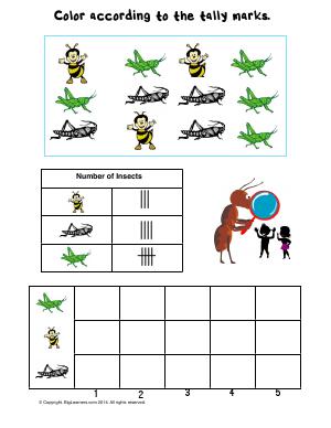 Preview image for worksheet with title Color According to the Tally Marks (bug theme)