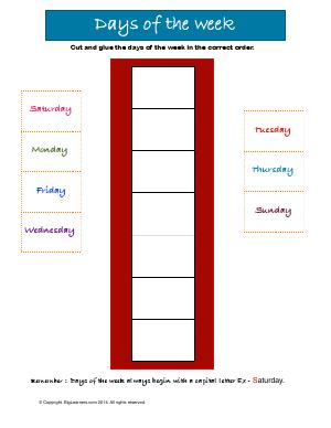 Preview image for worksheet with title Days of the Week