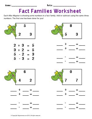 Preview image for worksheet with title Fact Families Worksheet