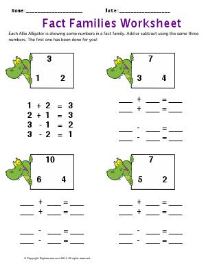 Preview image for worksheet with title Fact Families Worksheet