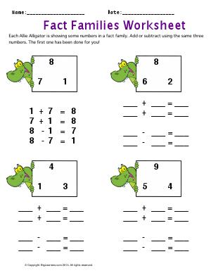 Preview image for worksheet with title Fact Families Worksheet