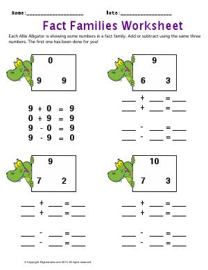 Preview image for worksheet with title Fact Families Worksheet